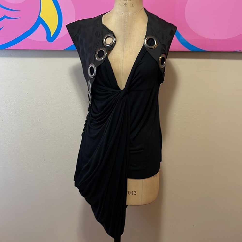 Givenchy Black Draped Jersey Grommet Blouse - Picture 2 of 14